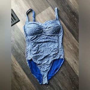 Niptuck Swim Blue and White Polka Dot Women's One Piece Swimsuit Size 8